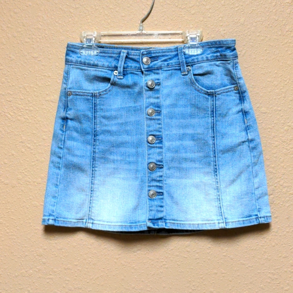 American eagle hi rise faded denim jean skirt super stretch size 2